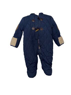 Perry Ellis Boy Quilted Hooded Snowsuit 3/6M Navy & Beige